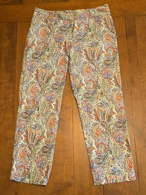 Talbots Signature Crop Pants Yellow Red Blue Paisley Print-Size 2